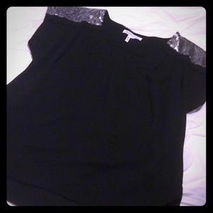BCBGeneration black crepe top w silver sequins
